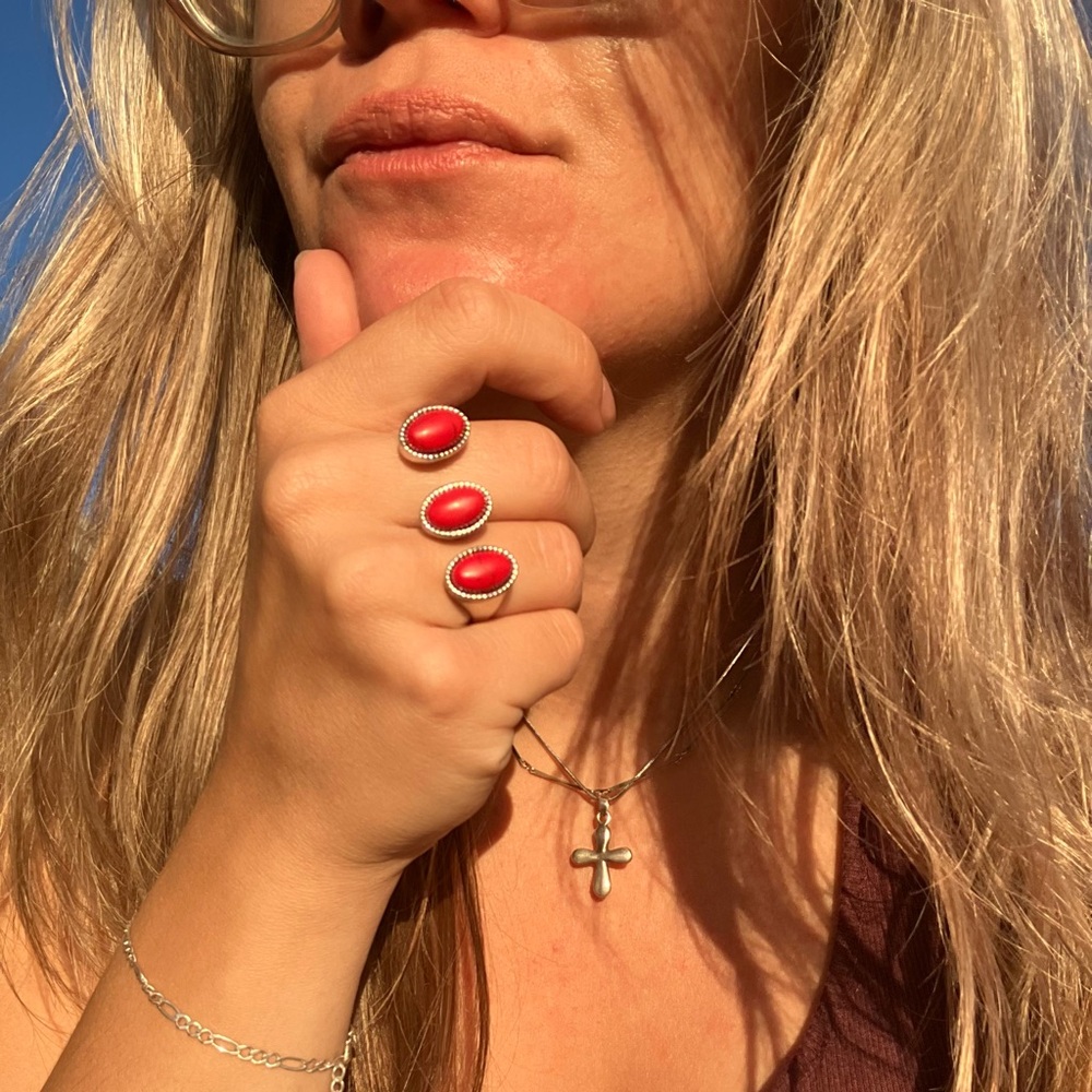 Red Coral Adjustable Double Ring - image 4